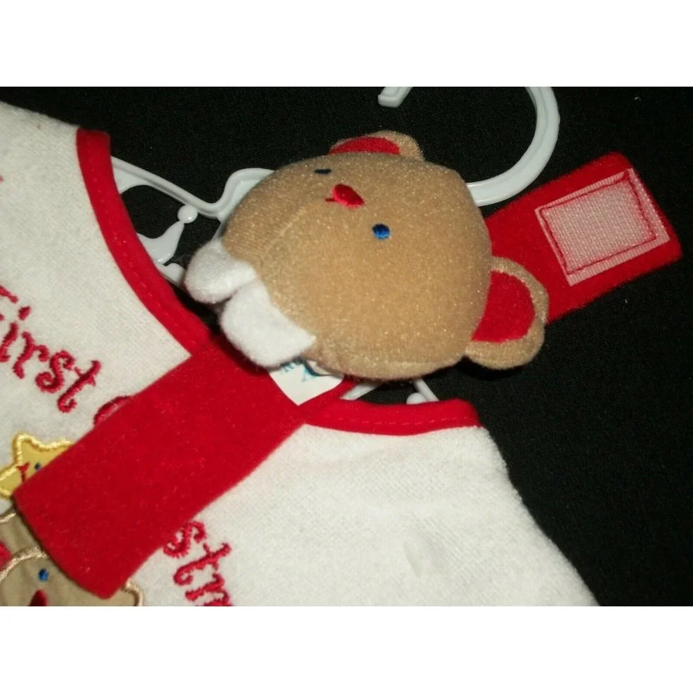 My First Christmas Baby Bib and Bear Rattle Tree White Red Terrycloth